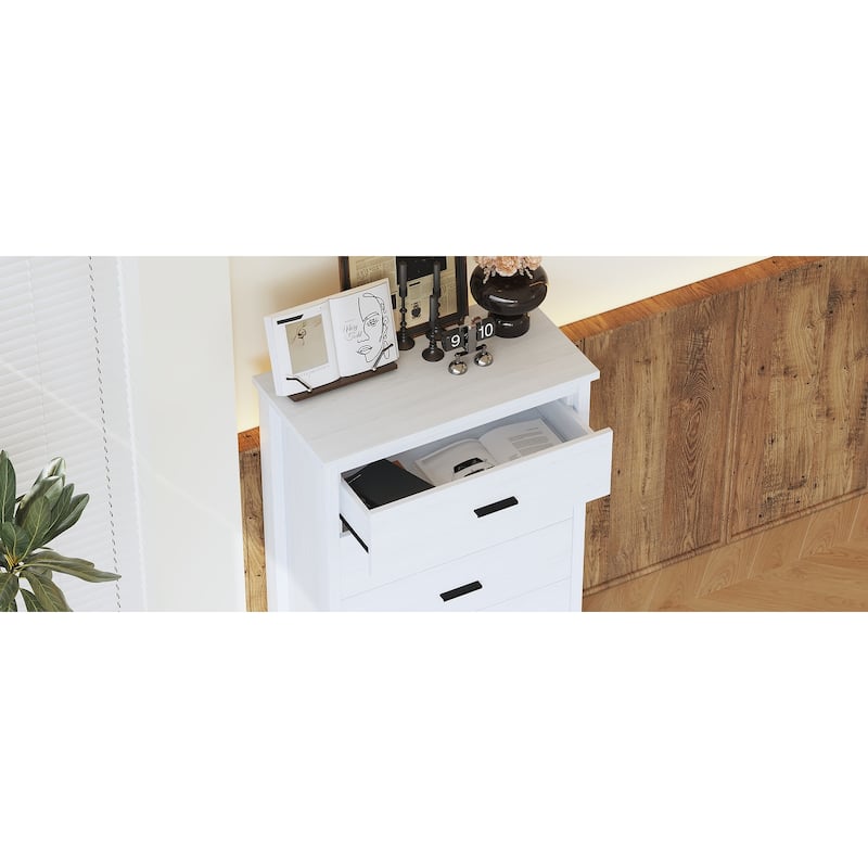 5 Drawer Tall Wooden Dresser, Large Capacity Clothing Storage Cabinet, Decorative Cabinet with Metal Handles and Wooden Legs