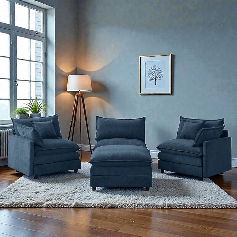 105" L-Shaped Modular Sectional Sofa with Ottoman, Soft Chenille Upholstery, 3-Seater Couch