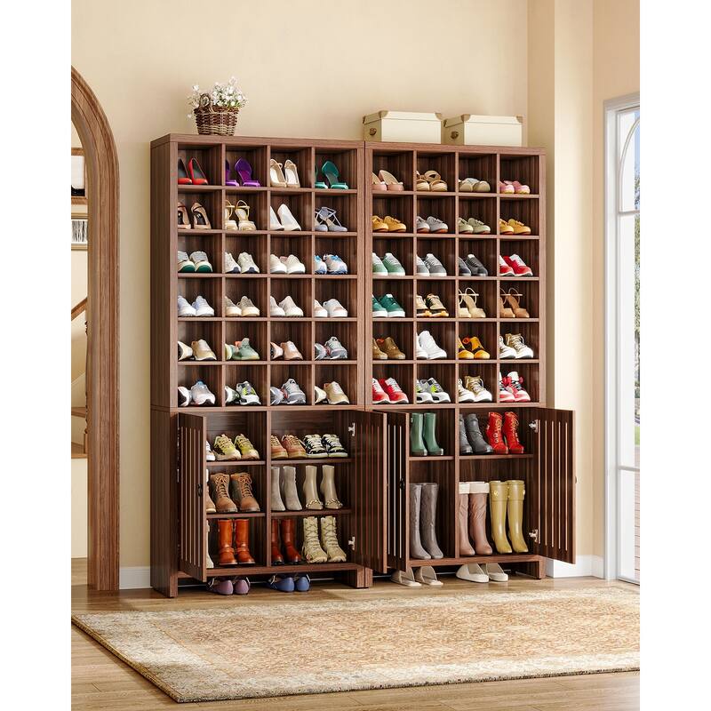 70.9" Tall Shoe Storage Cabinet with Doors and 24 Cubbies