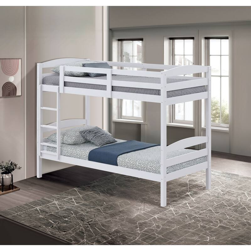 White Twin Over Twin Transitional Bunk Bed with Arch Design