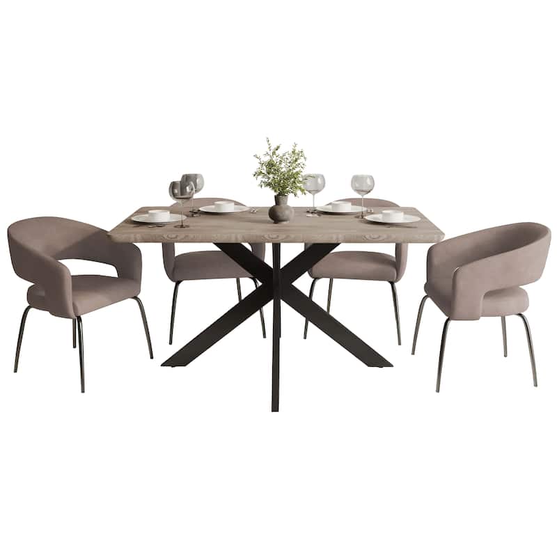 Ravenna 5-Piece Dining Set 63-Inch Rectangular MDF Tabletop Dining Table and 4 Arm Chairs - Taupe Leather