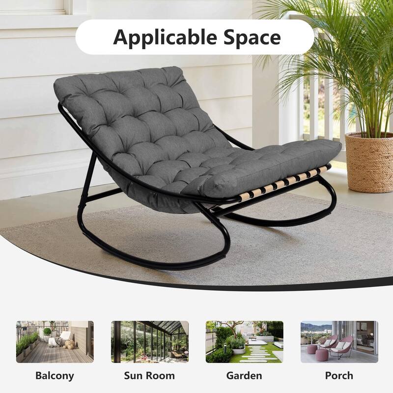 2 Set Outdoor Patio Scoop Rocking Lounge Chair with Cushions