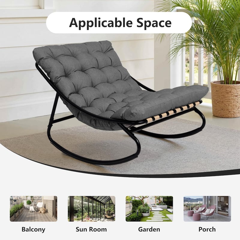 Outdoor Patio Scoop Rocking Lounge Chair with Cushions