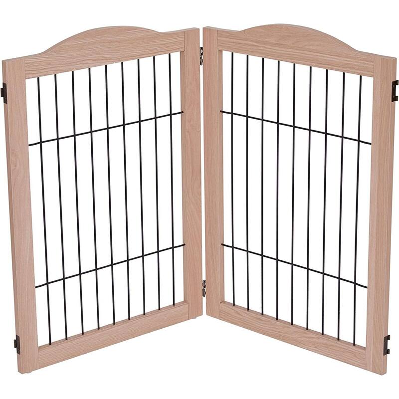 Arf Pets Freestanding Dog Gate with Door, Wooden Foldable Pet Gate