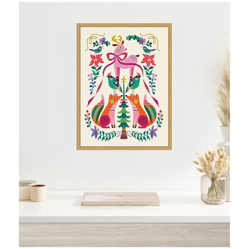 Kate and Laurel Sylvie Framed Canvas Winter Woodland Animals Christmas Tree by Rachel Lee