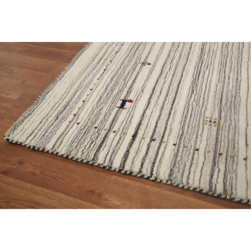 Hand Knotted Oriental 100% Wool Carpet Tribal Animal Pictorial Beige & Ivories Gabbeh Area Rug - 4' 11'' X 3' 0''