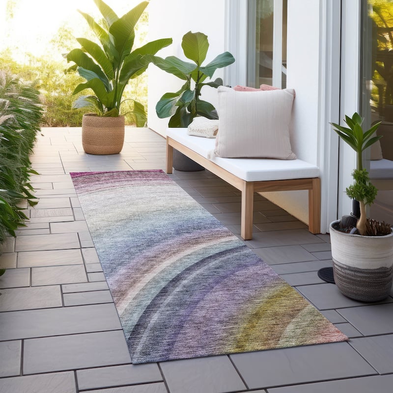 Machine Washable Indoor/ Outdoor Chantille Abstract Wave Rug