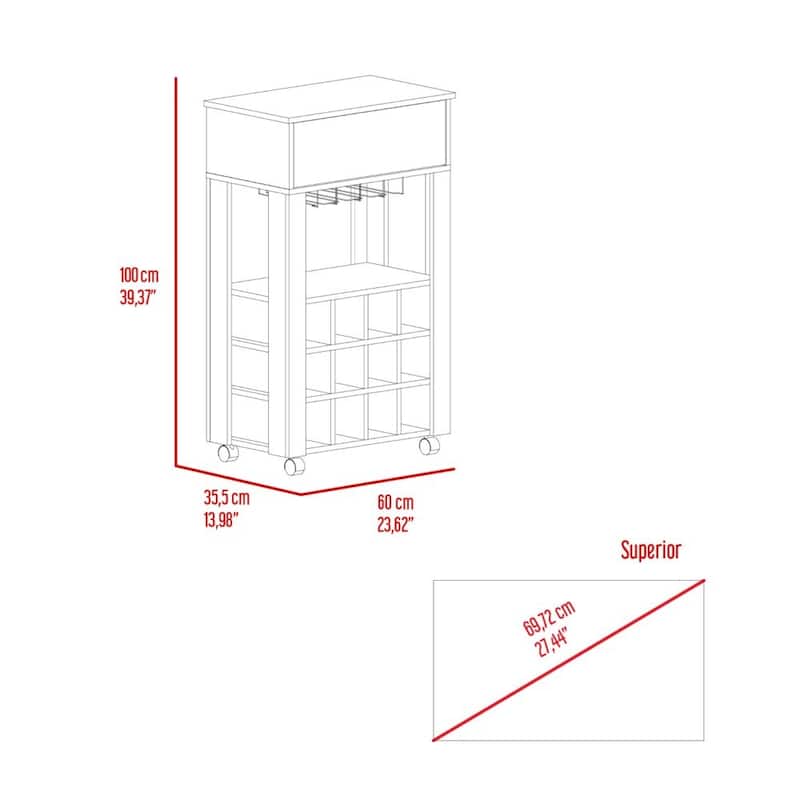 Bar Cart Bayamon, Twelve Wine Cubbies, Four Legs