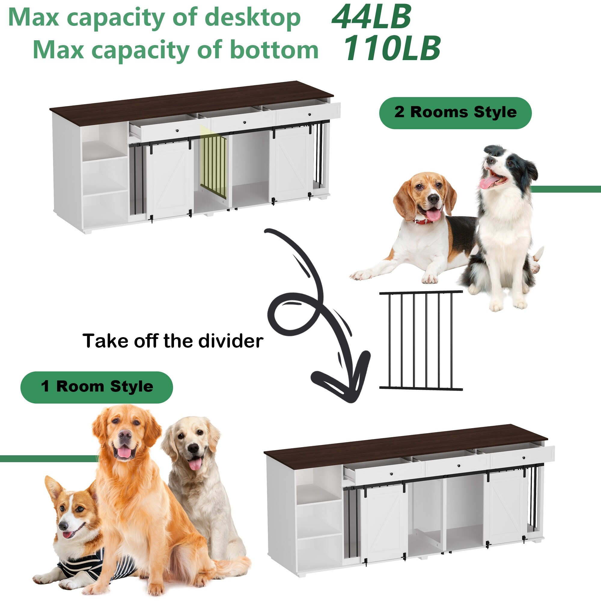 Entertainment center with dog kennel shop