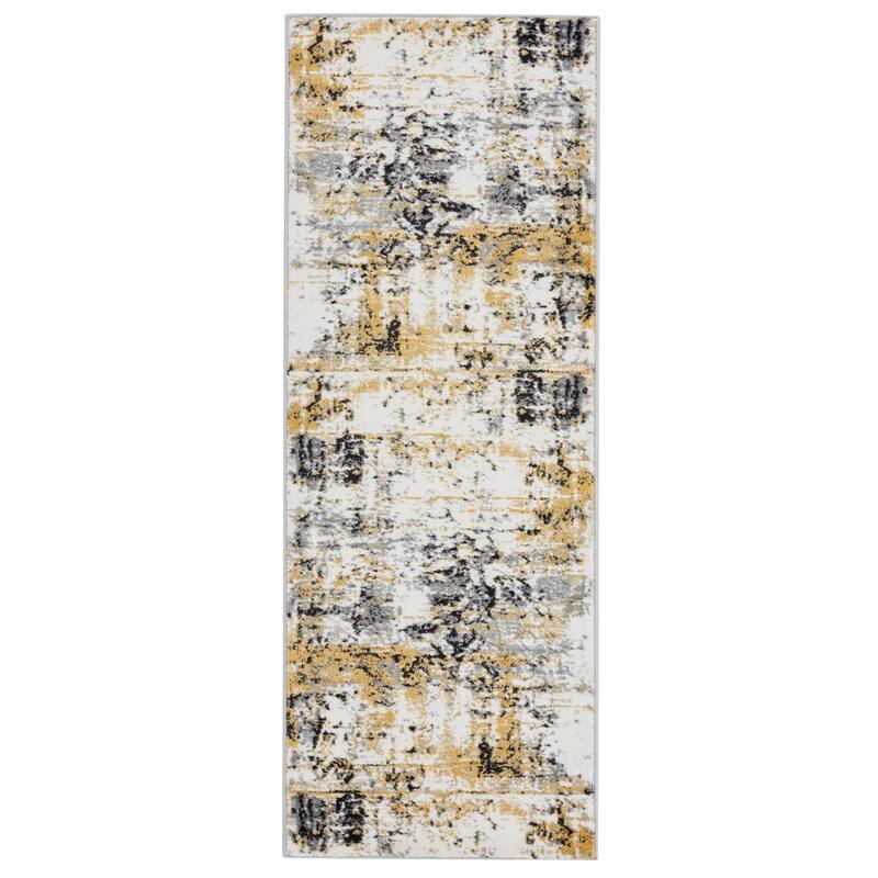 Samos Collection Abstract Area Rug - 2'2" X 7'8" - Grey/Yellow