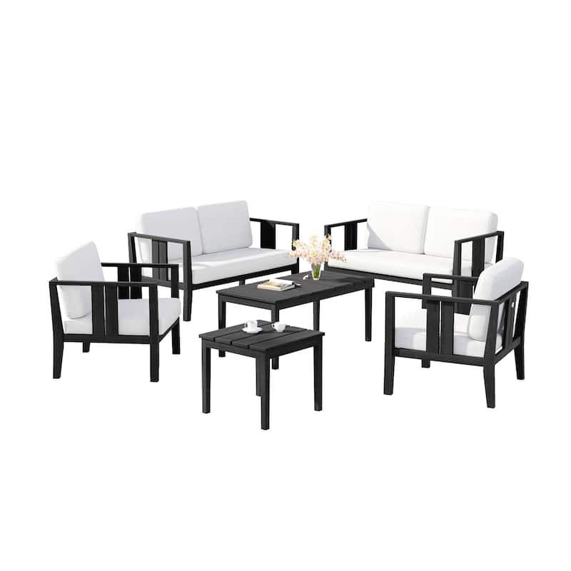 6-Piece Outdoor Furniture Solid Teak Patio Conversation Set with Table