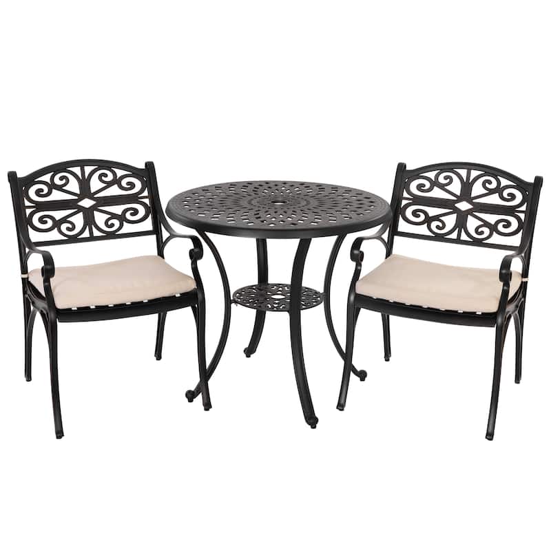 Outdoor 3 Pieces Cast Aluminum Bistro Set with 2’’ Umbrella Hole