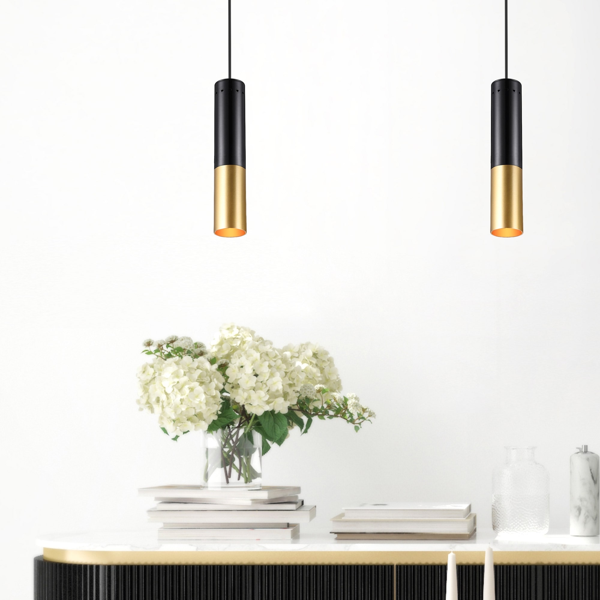 CWI Lighting Anem 1 Light Matte Black & Satin Gold Finish Down Mini Pendant - Matte Black/Satin Gold