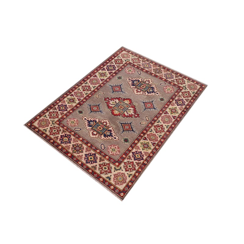 Southwestern Kazak Pierce Gray/Beige Wool Rug - 3'10'' x 5'10''