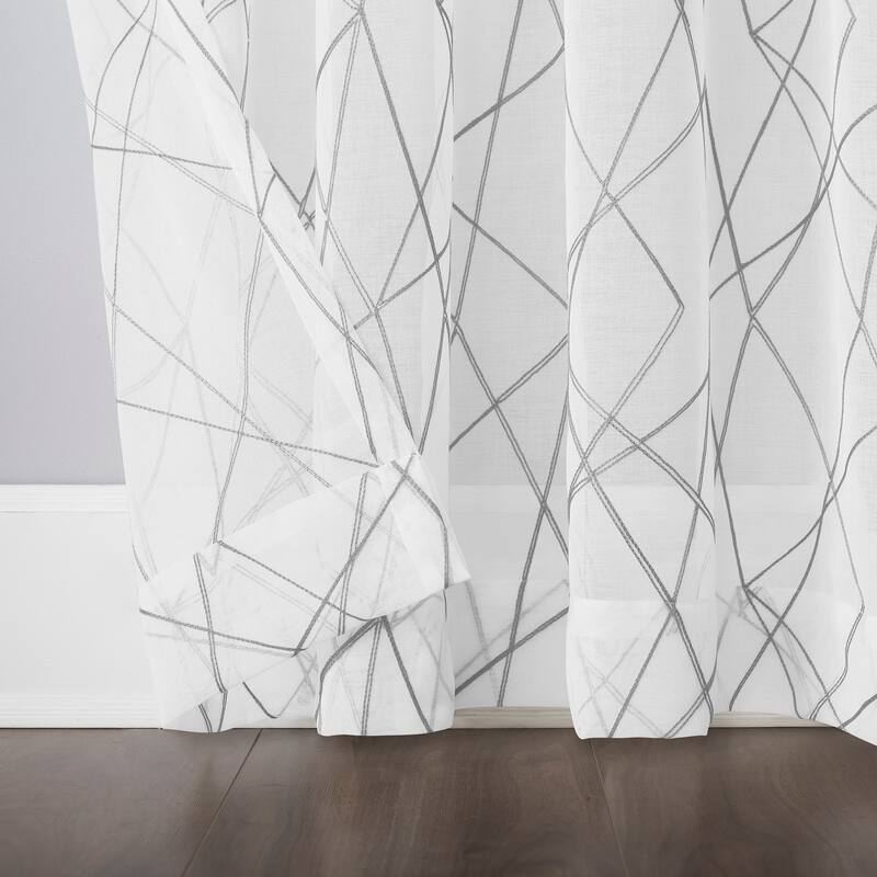 No. 918 Abstract Geometric Embroidery Semi-Sheer Rod Pocket Curtain Panel, Single Panel