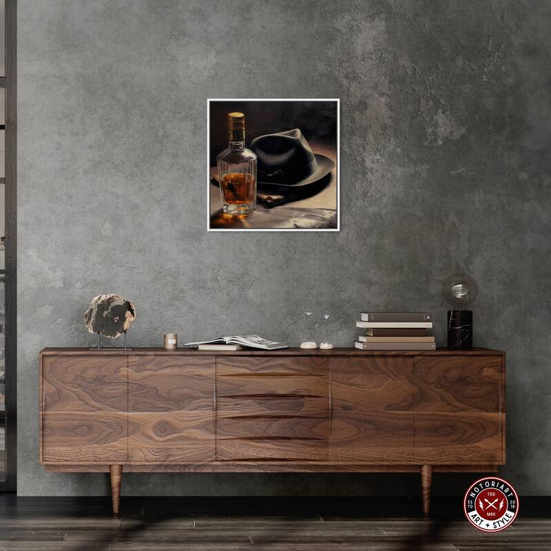 Notoriart Whiskey And Vintage Hat Ii Framed Bar Cart Art For Men