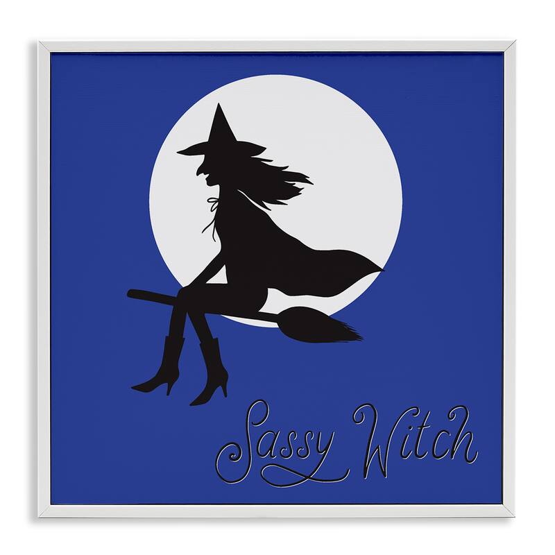 Stupell Sassy Witch & Full Moon Framed Giclee Art Design By Sazerelli Designs - 12 x 12 - White