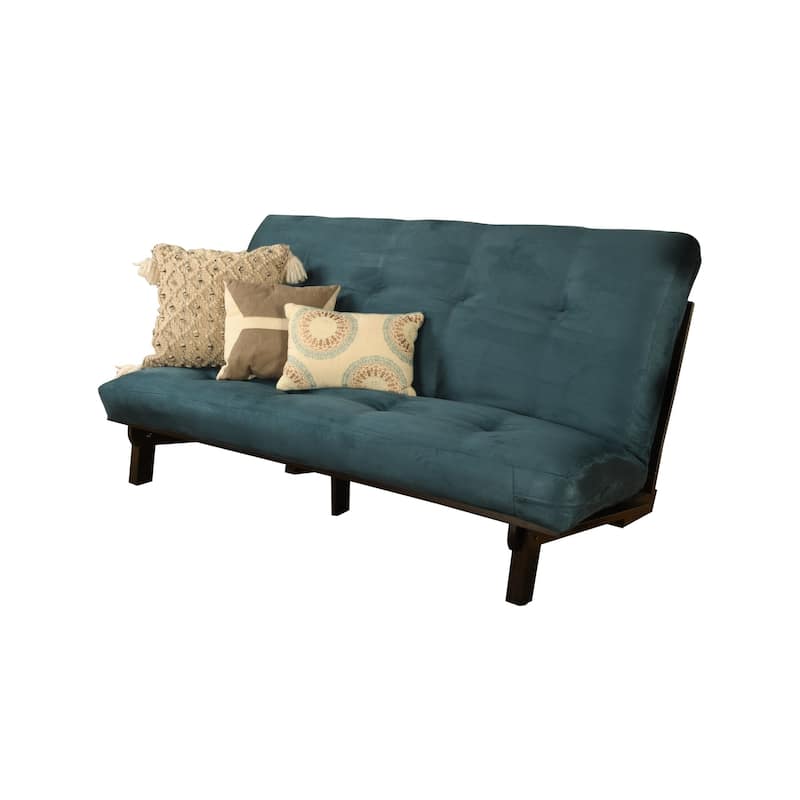 Somette Carson Full-size Futon Set in Java Finish with Mattress - Suede Navy