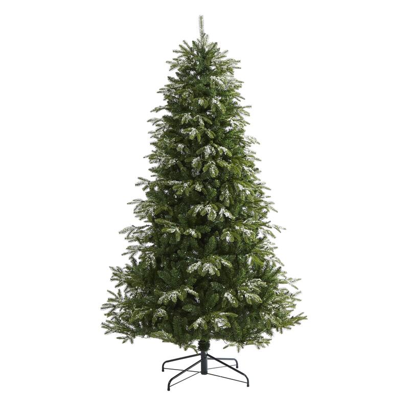 7’ Pre-Lit Snowed Teton Fir Artificial Christmas Tree, Clear LED Lights - 7 Foot