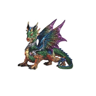 Q-Max 9.5"W Green Dragon with Purple/Blue Wings Statue Fantasy Decoration Figurine