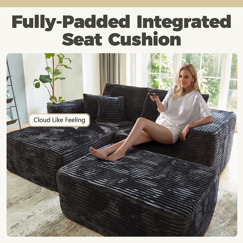 HOOOWOOO Upgraded Plush Sectional Sofa L-shaped Couch with Ottoman and Pillow