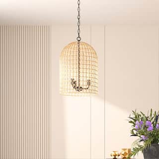 3-Light Dimmable Dome Pendant Light Rope Chandelier with Black Metal Chain