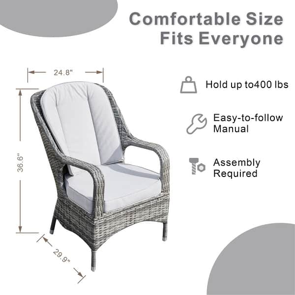 dimension image slide 0 of 4, 5-Piece Aluminum Woven Rattan Dining Set with Cushions and Tempered Glass