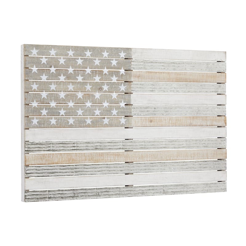 Wood American Flag Handmade Home Wall Decor - White - Roche River Decor