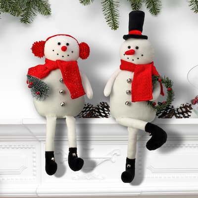 18-21"Fabric Sitting Snowman W/Hat/Muffs Set of 2