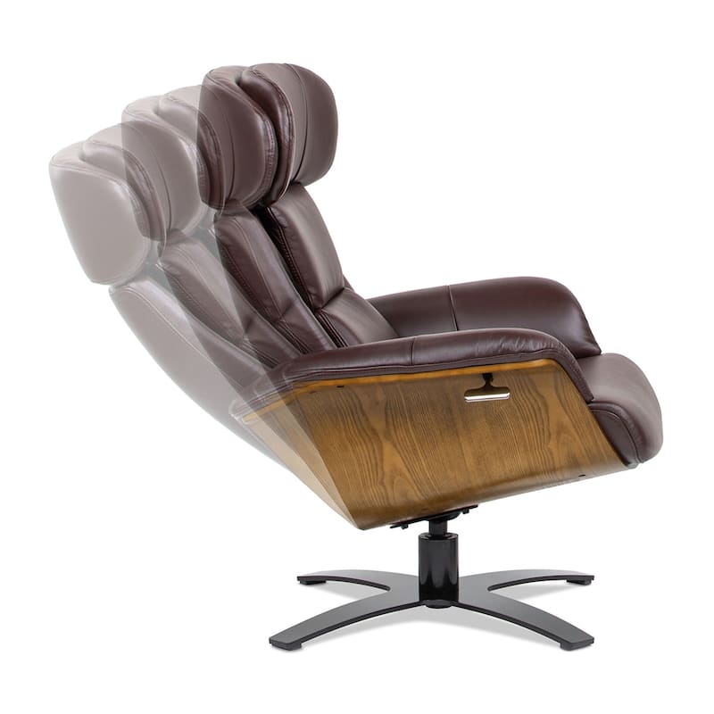 Jovan 31.5" Curved Wood Genuine Leather Recliner Lounge Chair