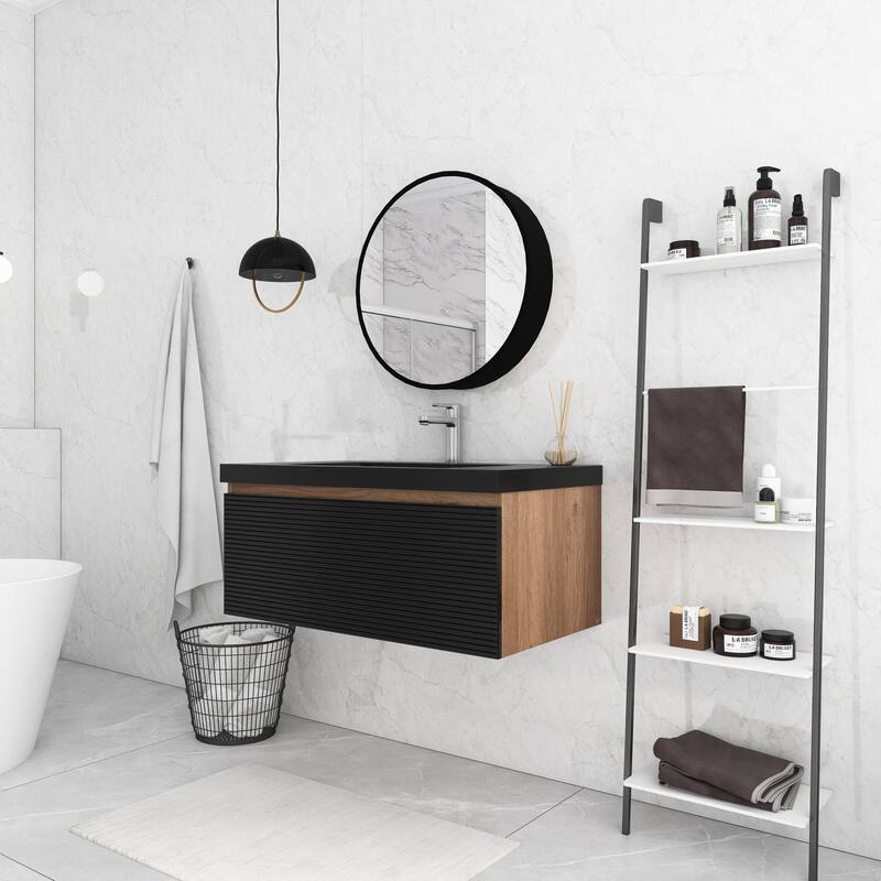 MDF Wall-Mounted Bathroom Vanity Set with Integrated Resin Sink with Drain in Matte Black