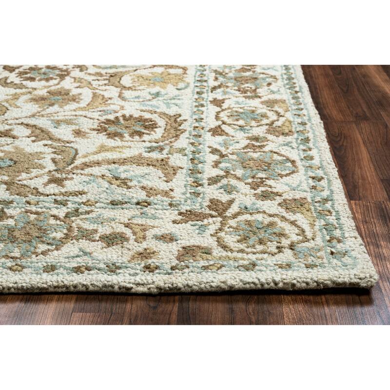 Alora Decor Crypt Blue, Beige, and Ivory Floral Hand-tufted Wool Blend Rug