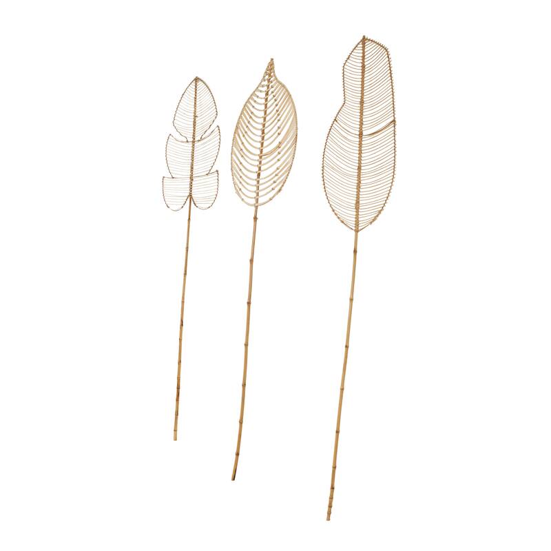 Rattan Leaf Handmade Tall Woven Palm Leaf Stick Home Decor Natural Foliage - Set of 3 Brown or Black - Roche River Decor