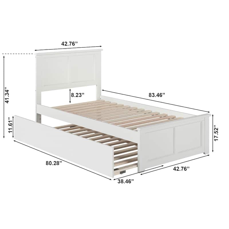 Madison Twin XL Solid Wood Platform Bed with Matching Footboard & Twin XL Trundle in White