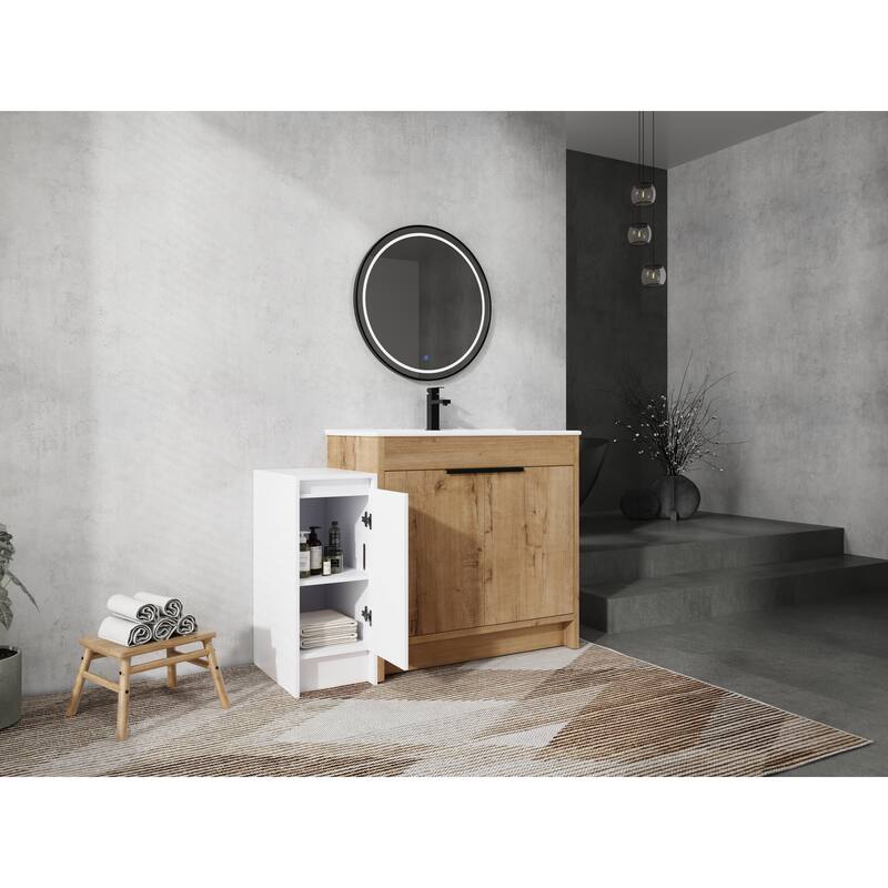 72" Freestanding Bathroom Vanity Set with Adjustable Storage Cabinets, Black Ceramic Sink