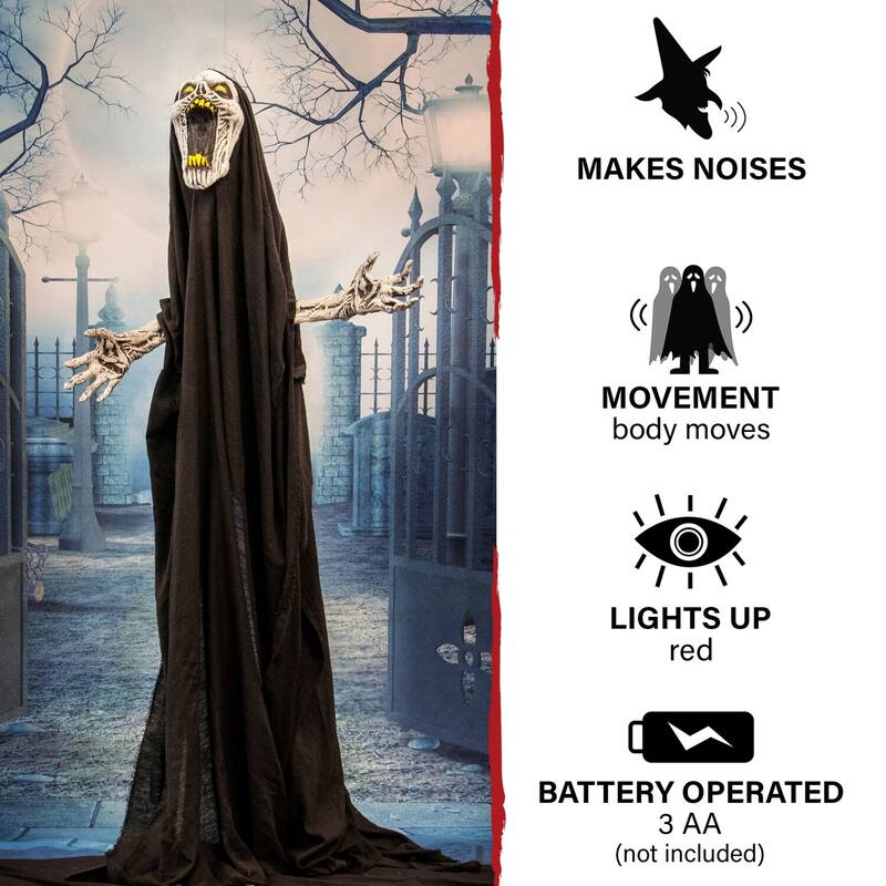 Haunted Hill Farm 70-In. Squal the Animated Howling Reaper, Indoor or Covered Outdoor Halloween Decoration, Battery Operated