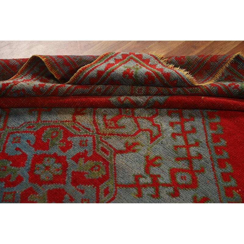 Vegetable Dye Oushak Turkish Antique Area Rug Handmade Wool Carpet - 7'3" x 9'9"