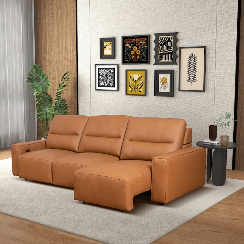 GDFStudio - Grant Top-Grain Leather Triple Power Convertible Sofa - Cognac
