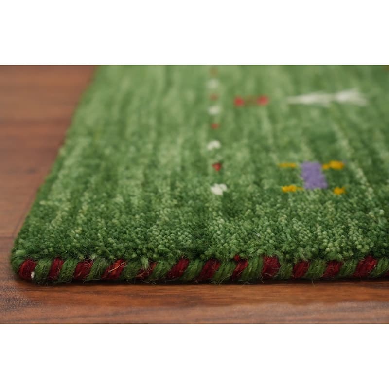 Hand Knotted Oriental 100% Wool Carpet Tribal Animal Pictorial Green Gabbeh Area Rug - 4' 0'' X 2' 2''