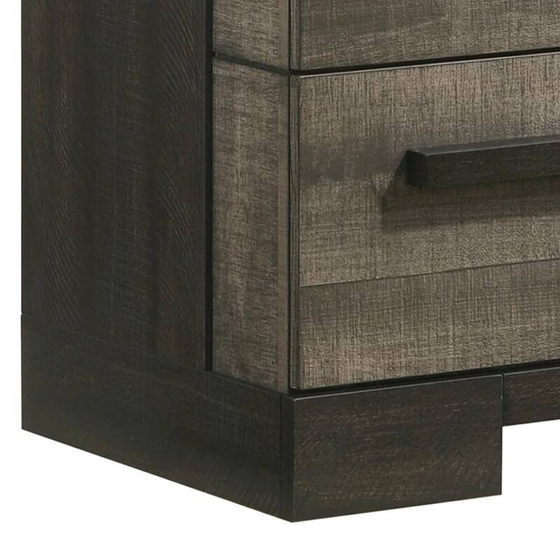 Ruthe Nightstand with 2 Drawers, Wide Top, Ebony Black, Gray Wood