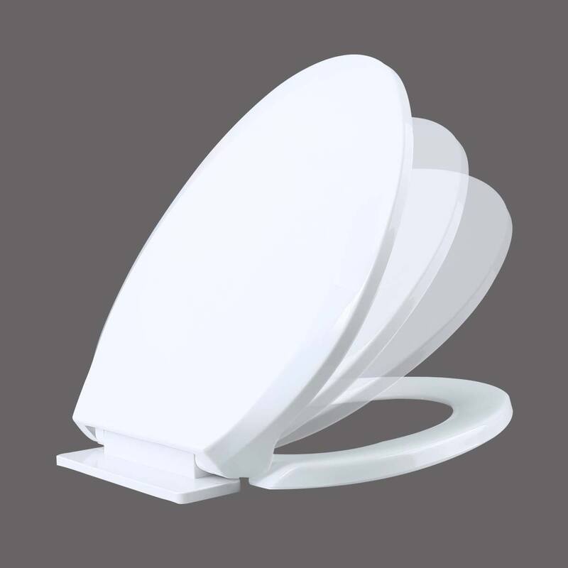 White Plastic Elongated Toilet Seat Slow Close with Adjustable Mounting Hardware