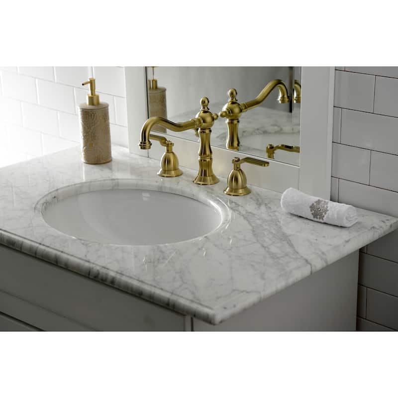 Whitaker Deck Mount Widespread Bathroom Faucet with Brass Pop-Up