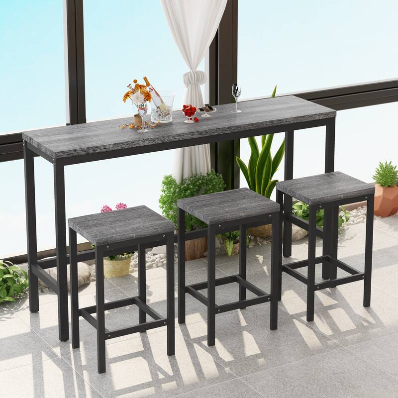 Modern Design Kitchen Dining Table Set with 3 Stools - Grey+Black