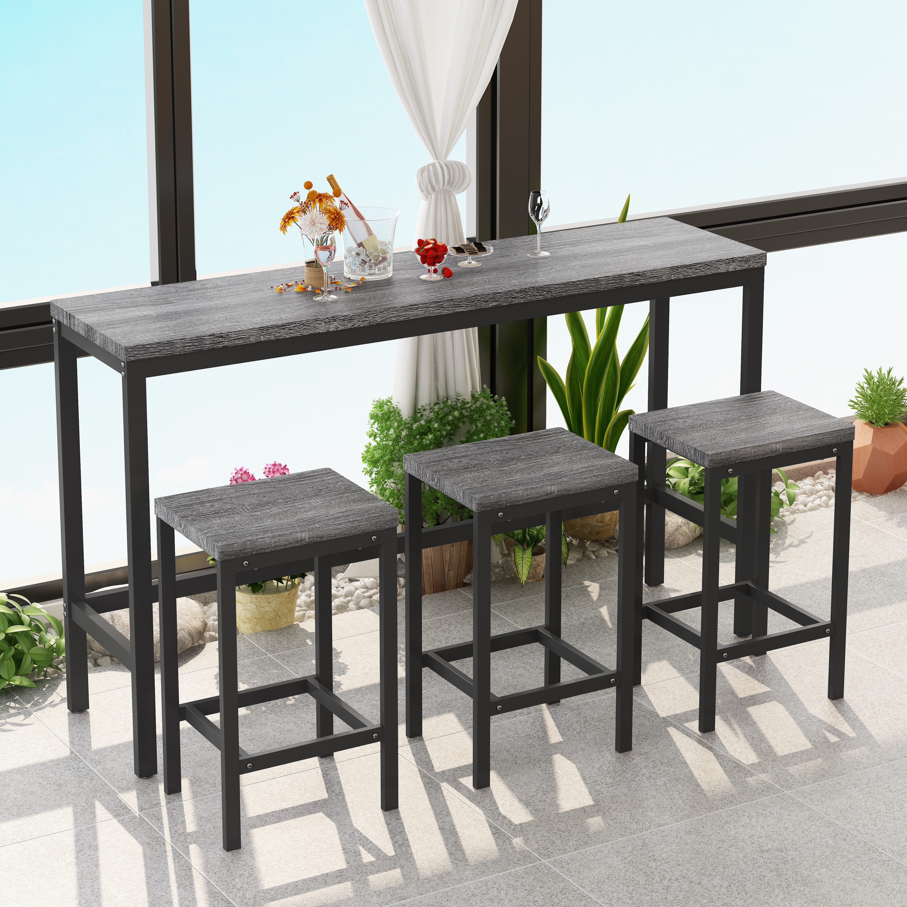 Modern Design Kitchen Dining Table Set with 3 Stools