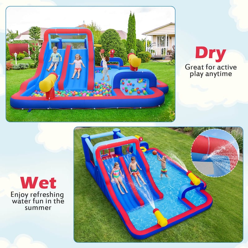 Costway Inflatable Water Slide Park Kids Bounce House Splash Pool with - See Details