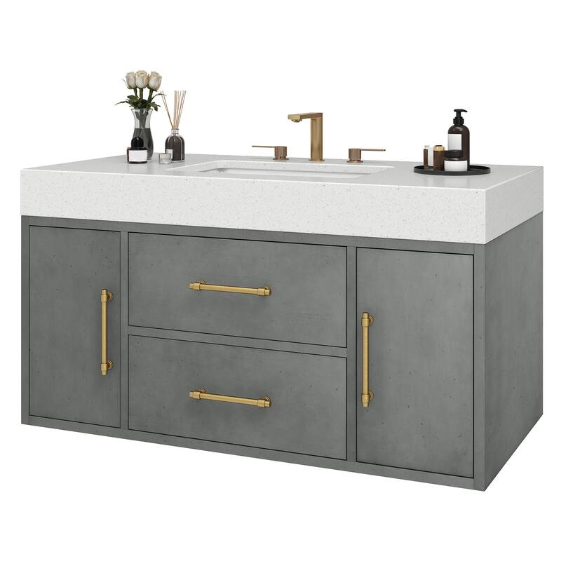 Moasis 40" Floating Wall Mounted Bathroom Vanity with 2 Drawers & 2 Storage Cabinet - Grey - 48"W x 21"H x 19.6"D