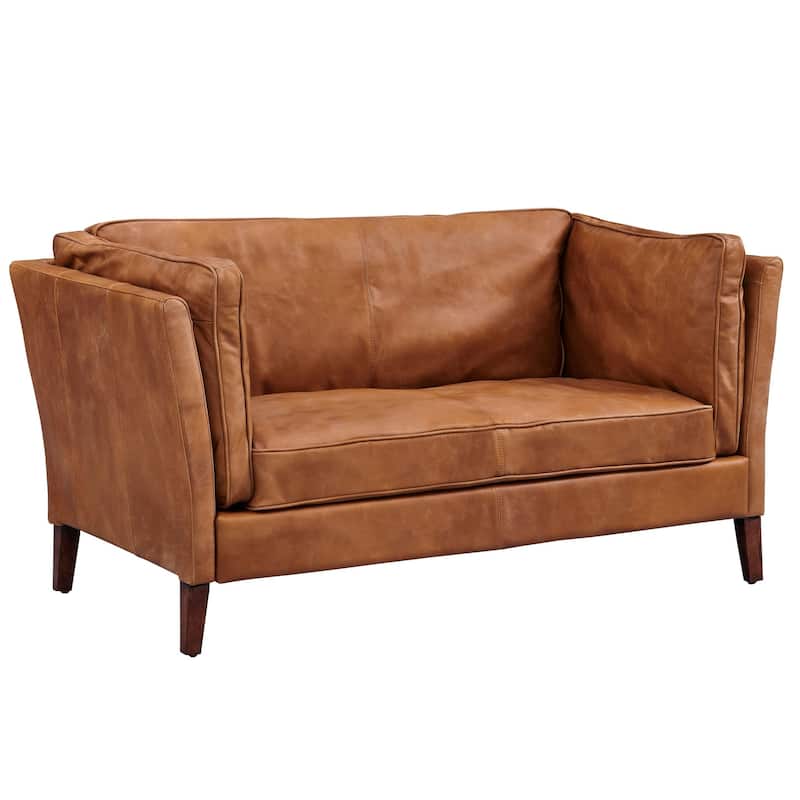 Kenmore Leather Love Seat - Light Brown - Light Brown