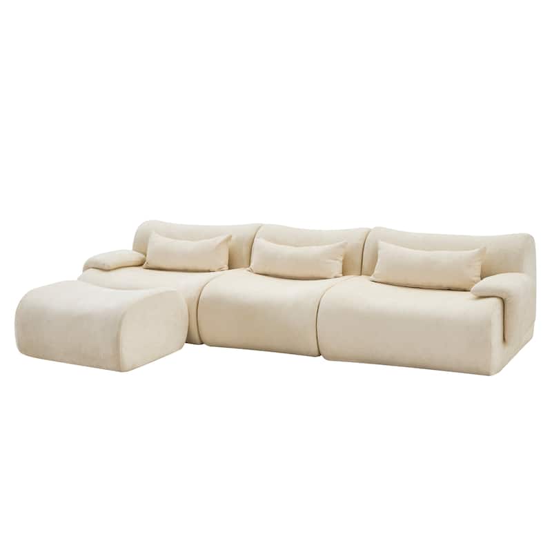 118" Boneless Couches for Living Room, Sectional Couches Modular Sofa with Ottoman, Memory Foam Cloud Couch