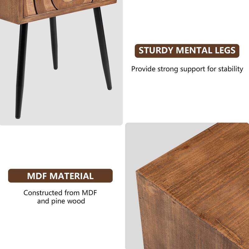 COSIEST Solid Wood Brown Nightstand Set with Drawers