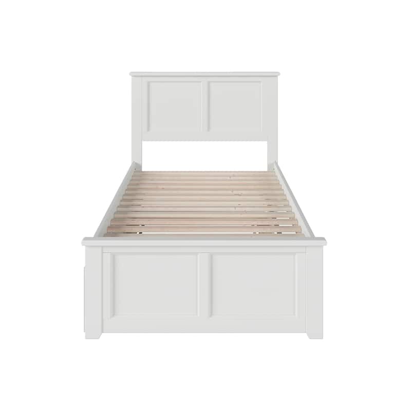 Madison Twin XL Solid Wood Platform Bed with Matching Footboard & Twin XL Trundle in White